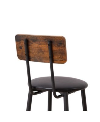 Rustic Brown Upholstered Barstools with Backrest - Set of 2