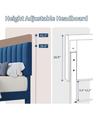 Velvet Upholstered Adjustable Vertical Tufted Headboard & Bed Frame
