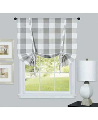 Country Farmhouse Rod Pocket Buffalo Plaid Gingham Tie Up Window Curtain Panel