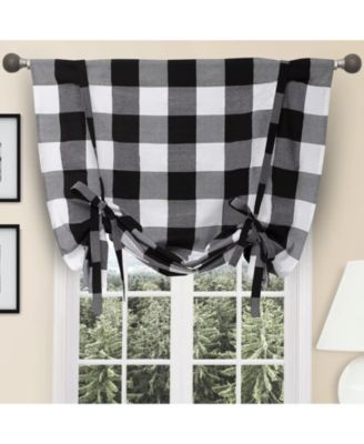 Country Farmhouse Large Buffalo Plaid Tie Up Window Curtain With Ties
