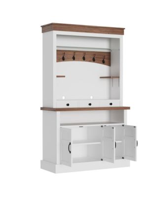 72 Inch Tall Coffee Bar Cabinet, Coffee Nook Station with Led Lights, 6 Hooks, Drawers and Cabinets