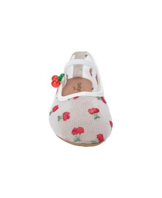 Big Girls Mesh Ballet Mary Jane Shoes - Comfortable Dress Flats with Embroidered Cherry Accents