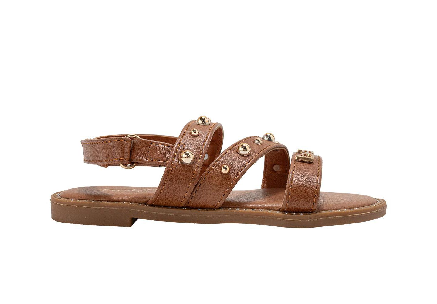 Сандалии Bebe Fashion Sandals with Dome Stud Logo hw для девочек, цвет: Коньячный — фото 2