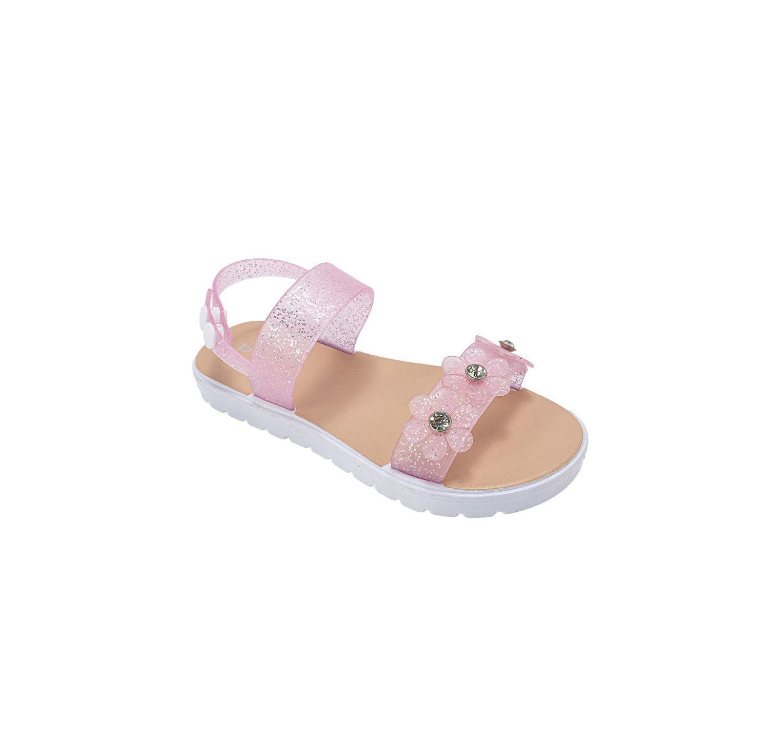 Girls PCU sandal with Glitter Flower snd RS