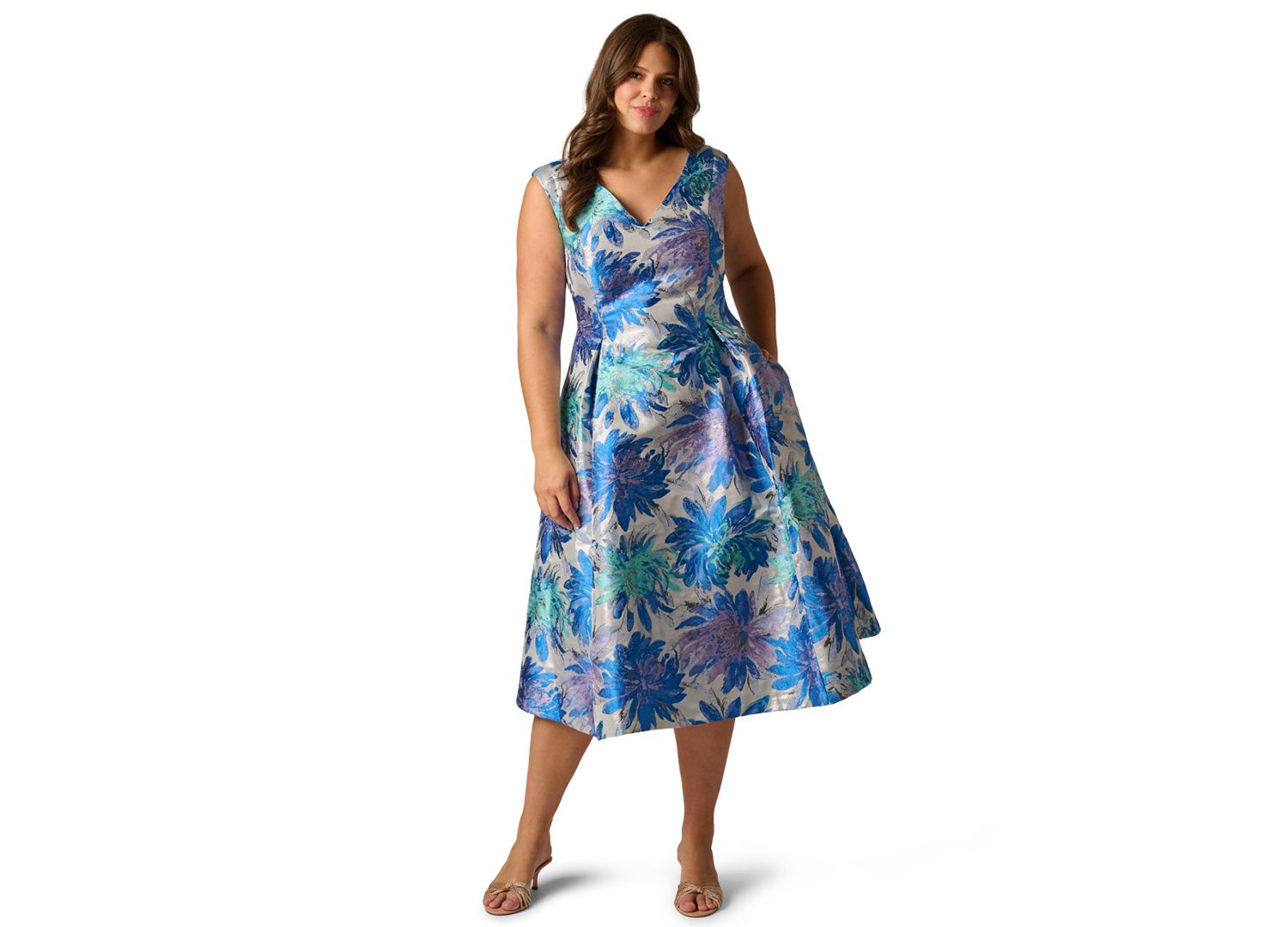 Plus Size Metallic Jacquard Midi Dress