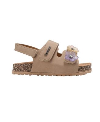Little Girls Footbed Slide Sandals - Sparkle Finish with Glitter Flower Detail