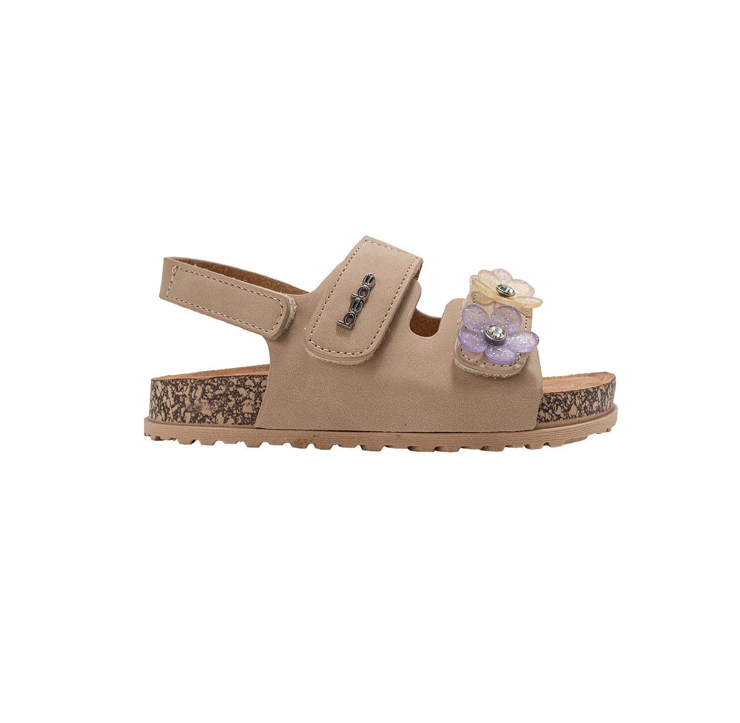 Little Girls Footbed Slide Sandals - Sparkle Finish with Glitter Flower Detail