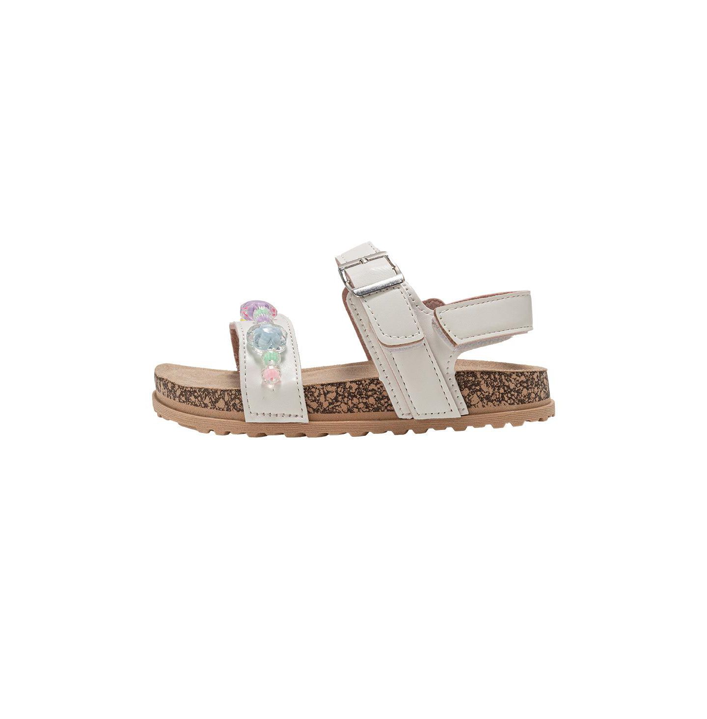Сандалии Bebe Footbed Sandals - Comfortable Design & Beaded Ankle Strap для девочек, цвет: Белый — фото 4