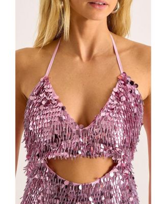 Women's Disc Tassel Halter Mini Dress