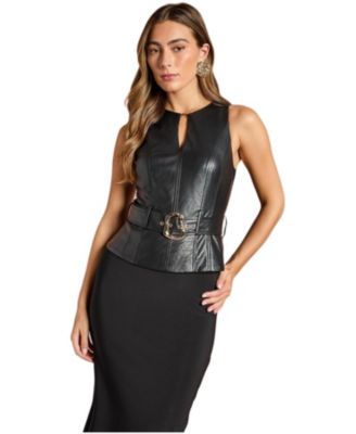 Women's Pu Bodice Pencil Midi Dress