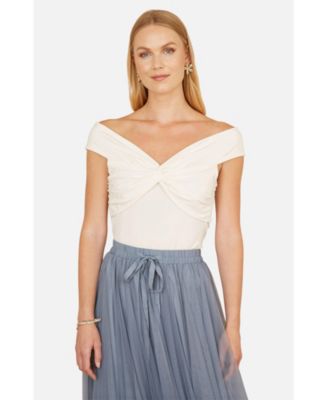 Women's Short Sleeve Knot Detail Bardot Top