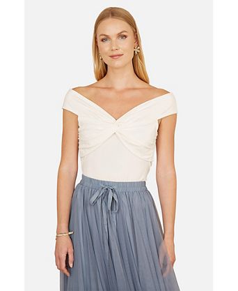 Women's Short Sleeve Knot Detail Bardot Top