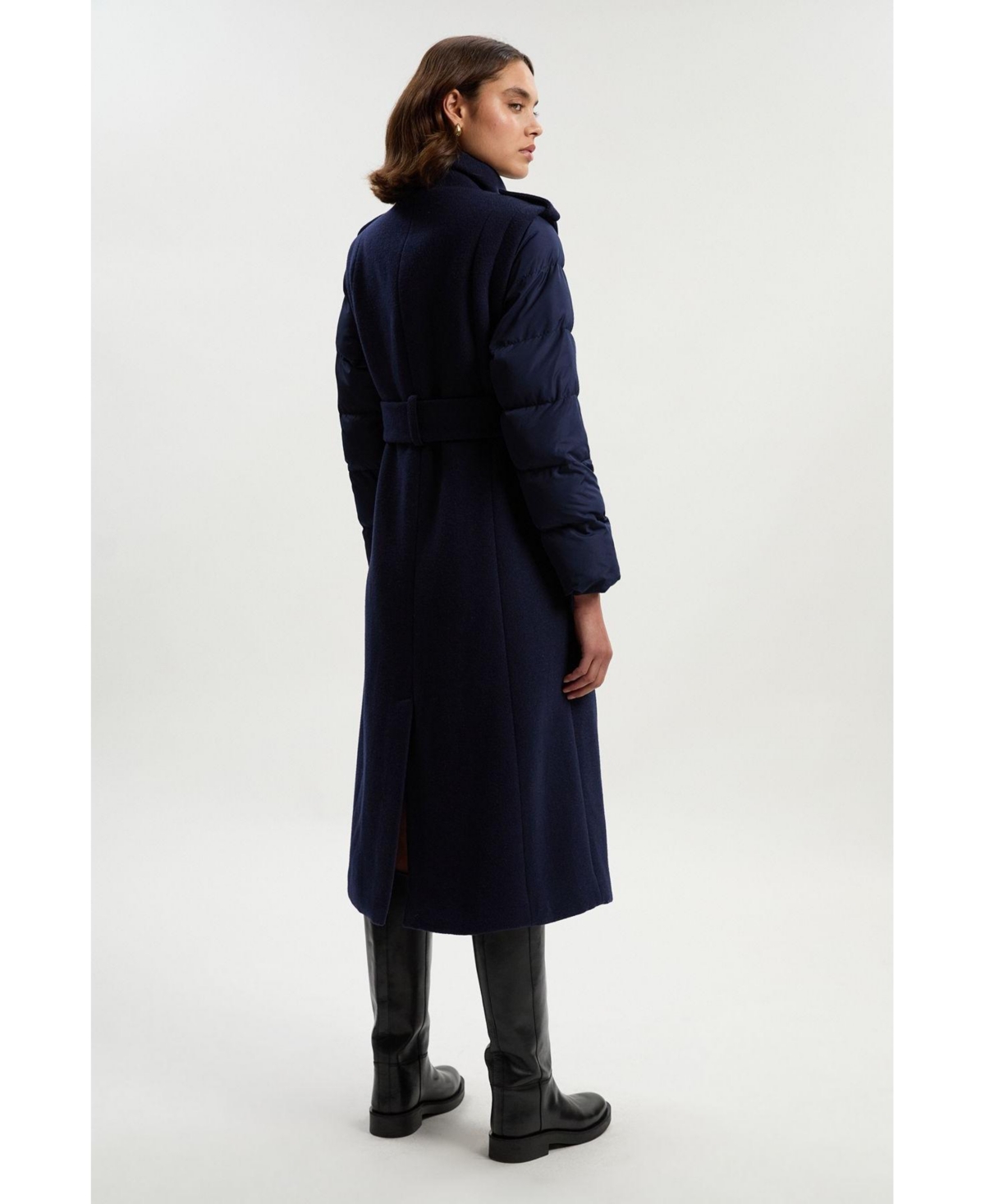 Karen Millen Women's Wool High Neck Puffer Belted Midi Coat