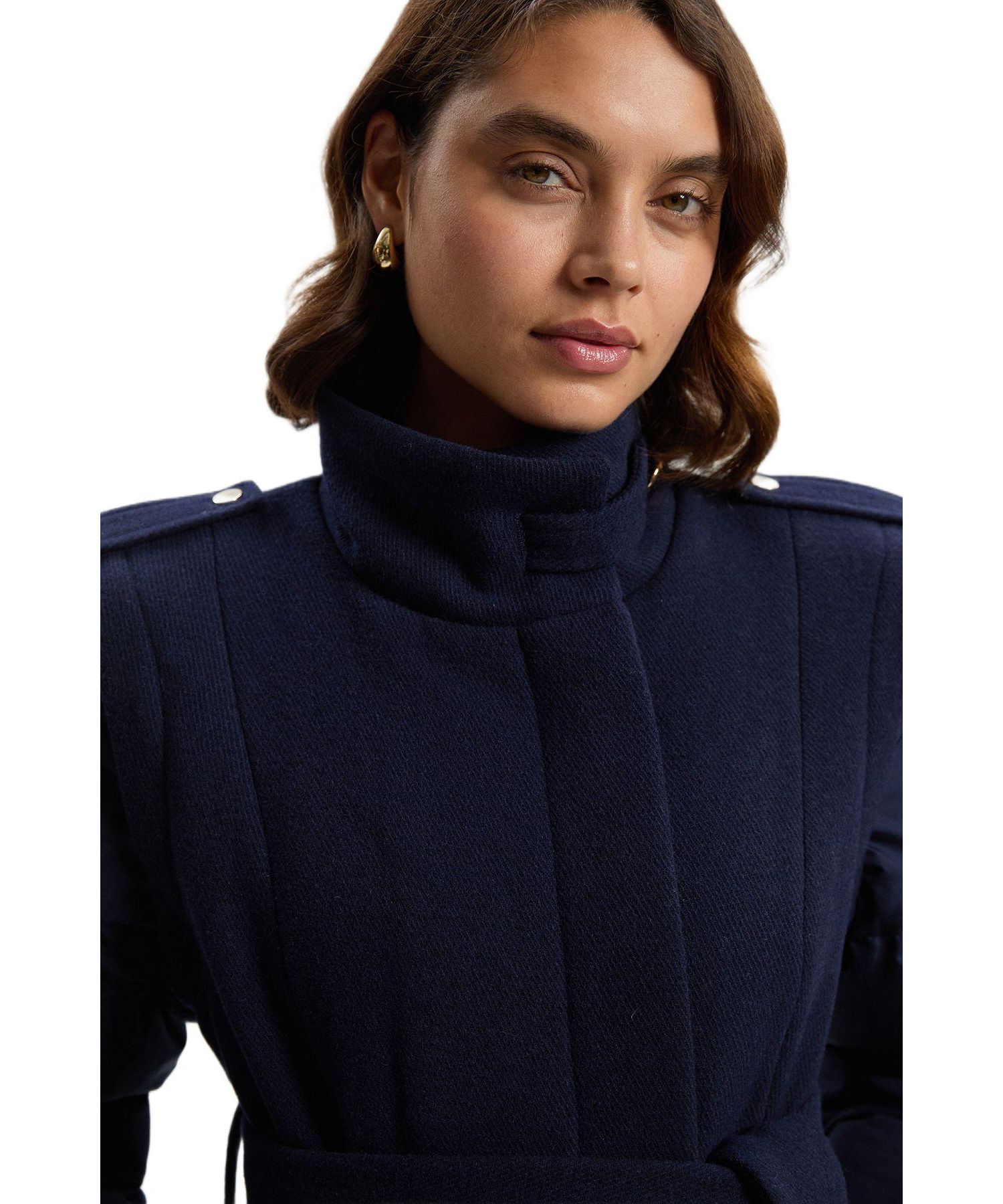Women's Wool High Neck Puffer Belted Midi Coat