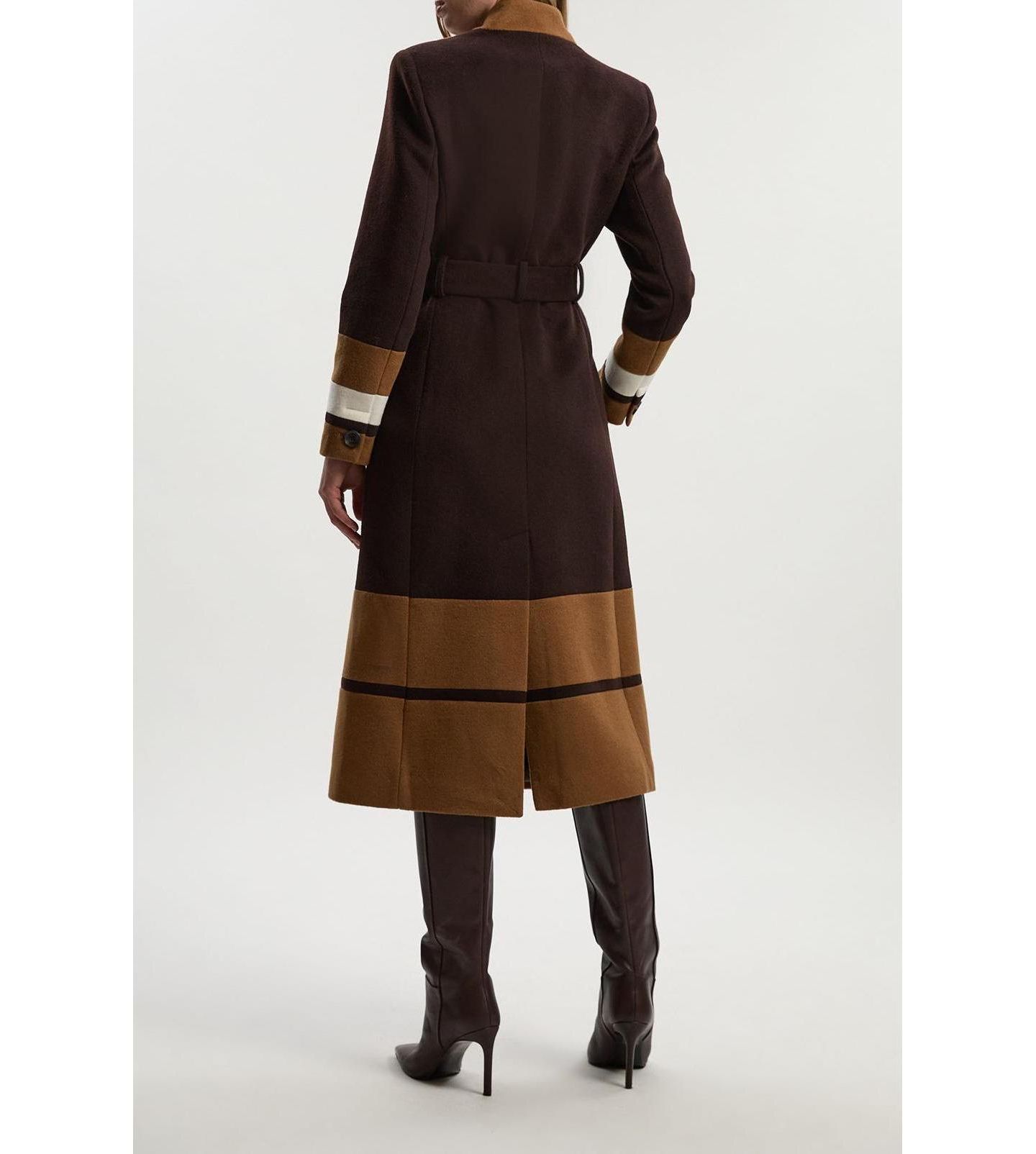 Женское пальто Karen Millen Brushed Wool Belted Midi, цвет: Шоколадный — фото 7