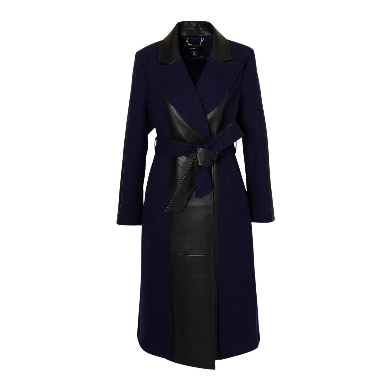 Women's Wool Pu Mix Belted Midi Coat