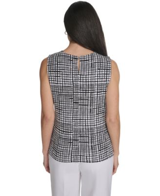 Women's Printed Sleeveless Pleat Neck Camisole Top