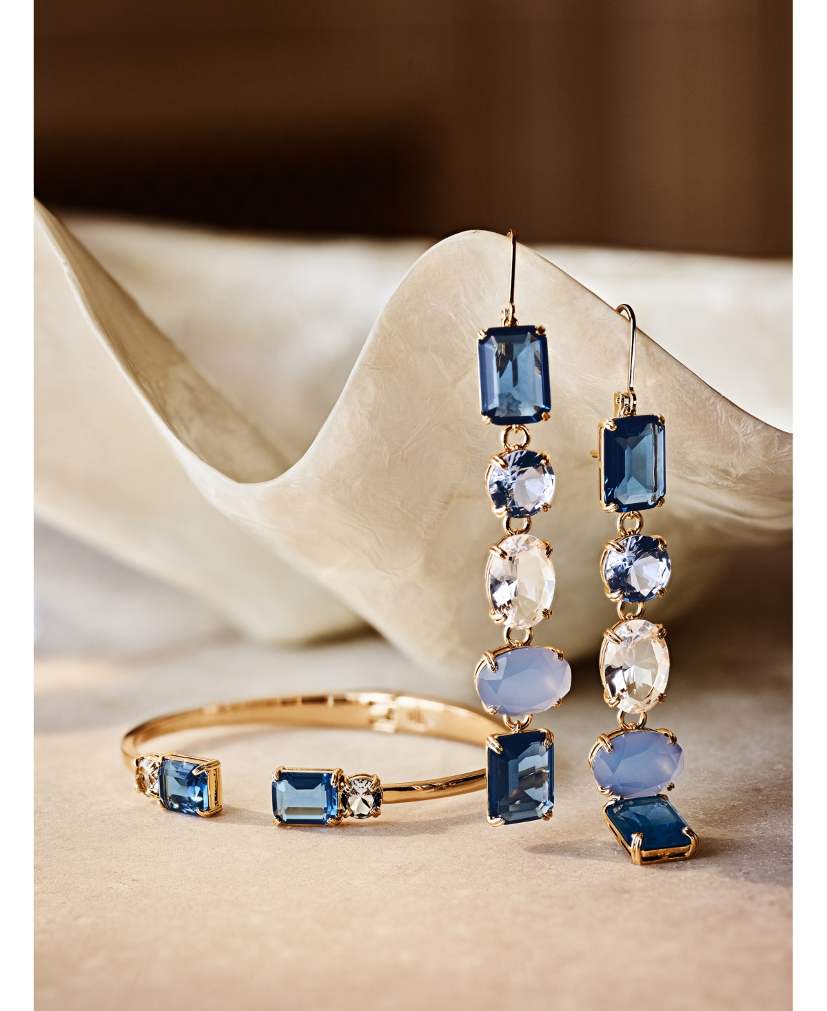 Lauren Ralph Lauren Gold-Tone Glass Stone Mixed Cut Linear Drop Earrings