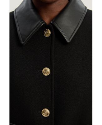 Women's Wool Pu Mix Belted Tailored Maxi Coat