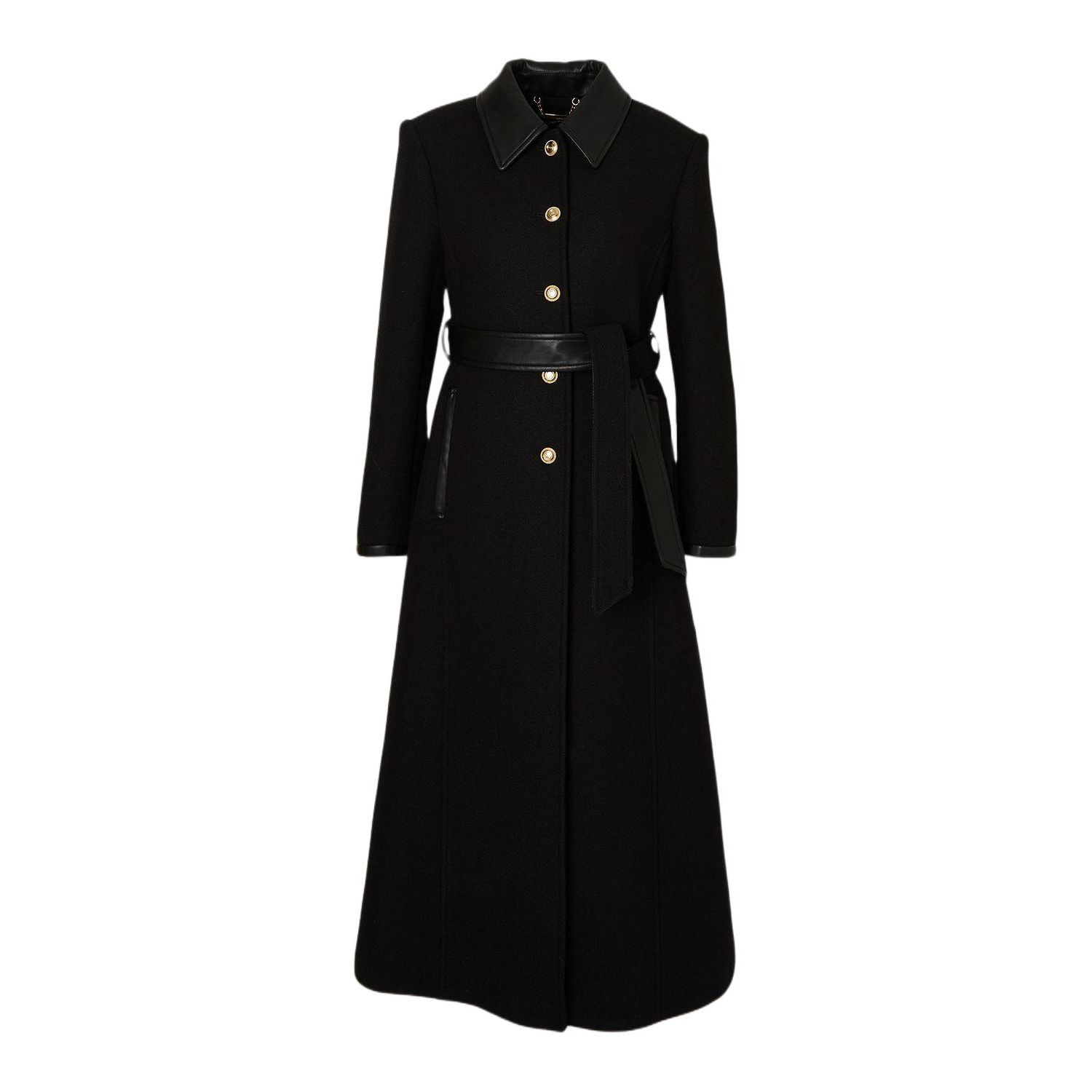 Women's Wool Pu Mix Belted Tailored Maxi Coat