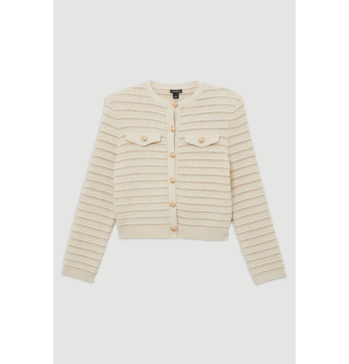 Женская куртка Karen Millen Textured Military Trim Knit, цвет: Кремовый — фото 6