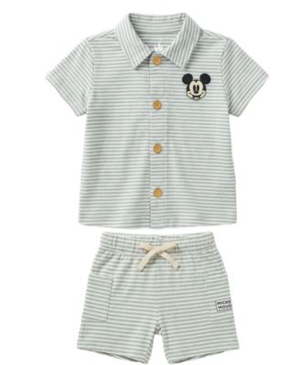 Baby Boys' Mickey Mouse Button-Down Shirt and Shorts, 2-Piece Set