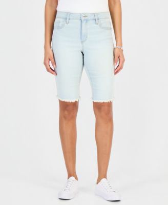 Women's Mid-Rise Raw-Edge Bermuda Jean Shorts