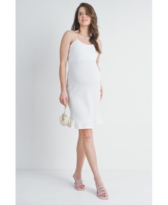 Maternity Bodycon Spaghetti Strap Scoop Neck Dress with Ruffle Hem