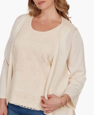 Plus Size Crochet Back Open Front Cardigan Sweater