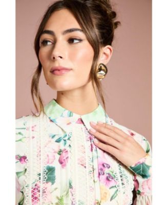 Women's Pleated Lace Trim Midi Dress