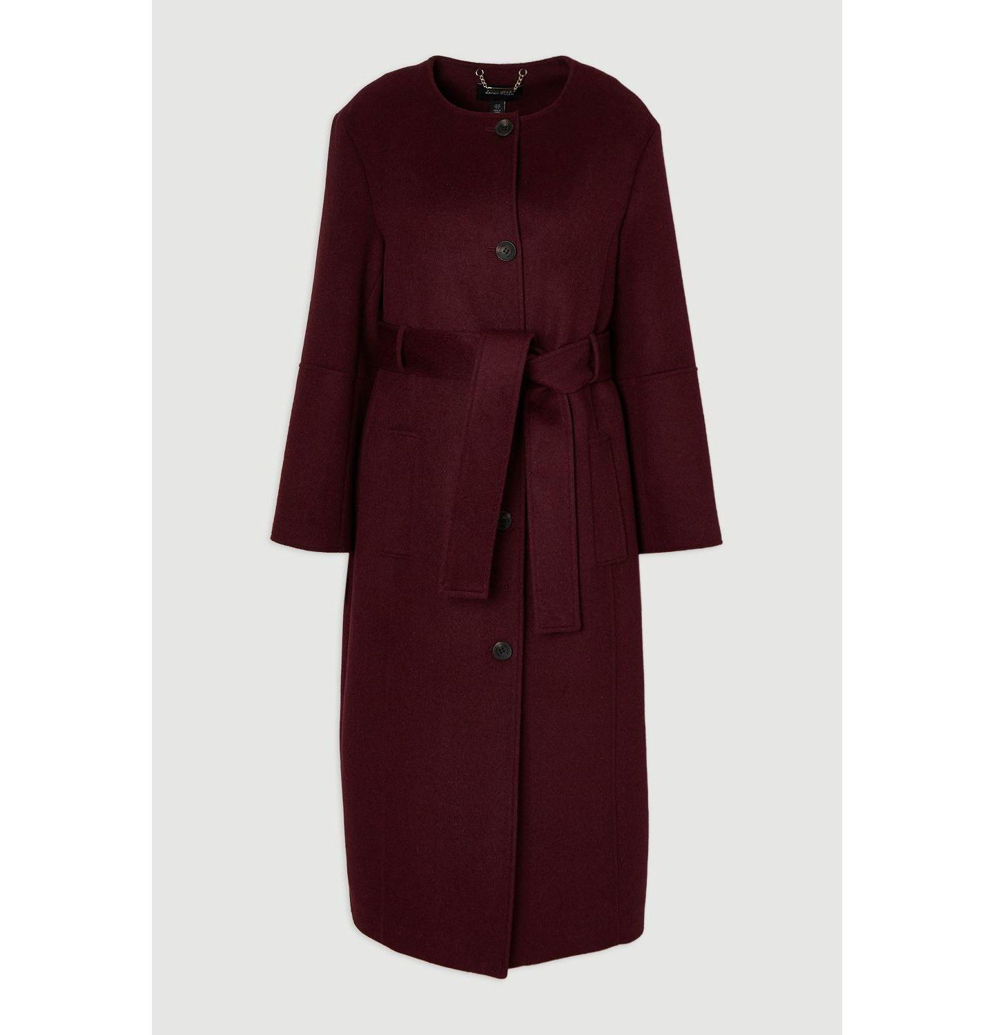 Женское пальто Karen Millen Wool Single Breasted Belted Maxi, цвет: Бордовый — фото 6