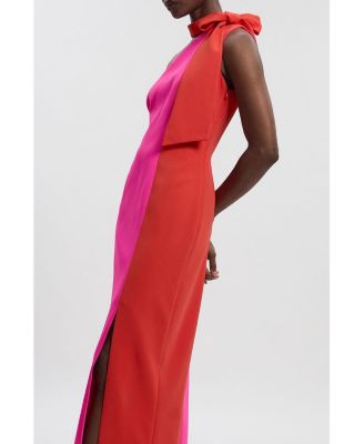 Women's Soft Tailored Bow Tie-Neck Midi Dress