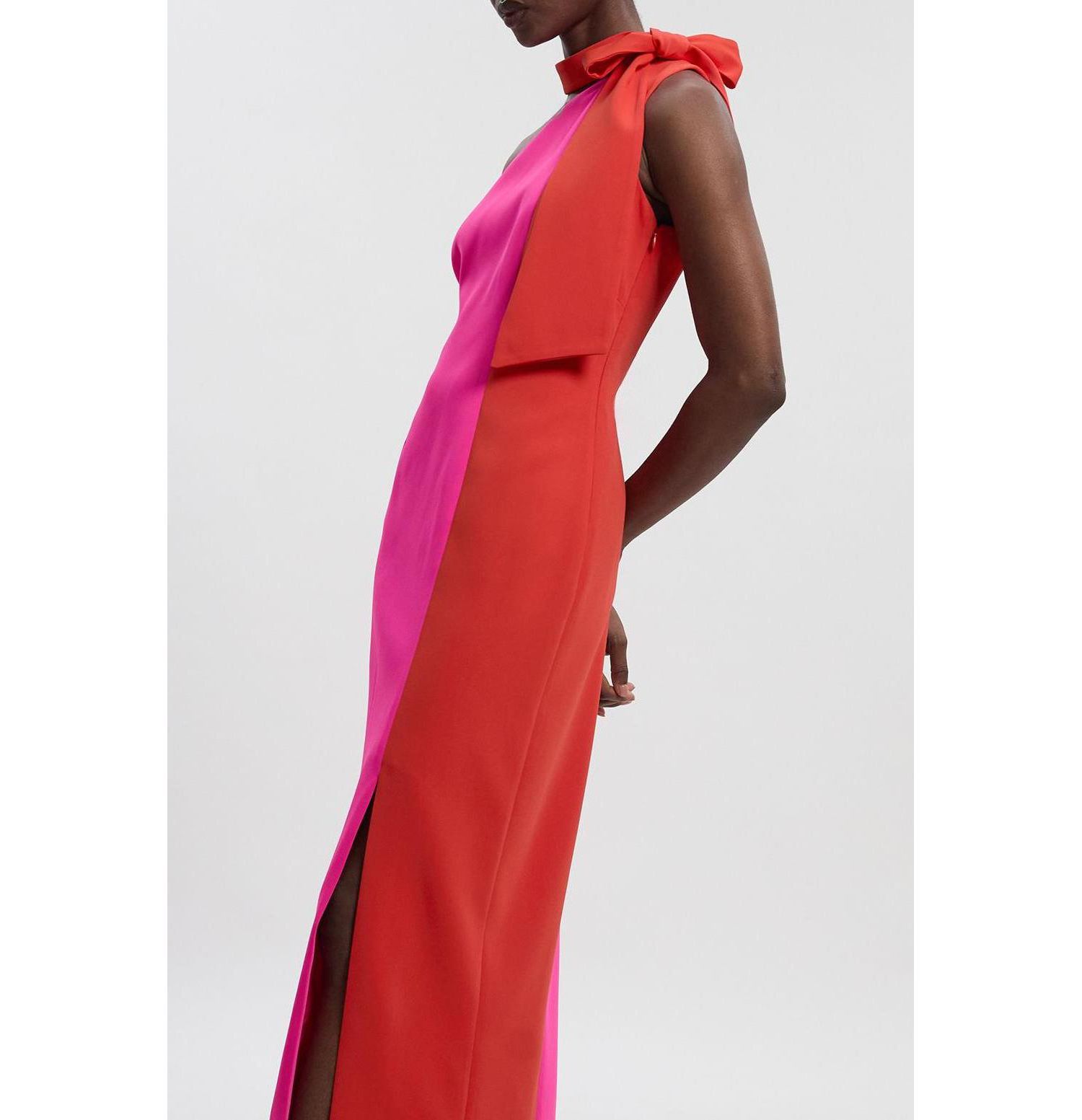 Women's Soft Tailored Bow Tie-Neck Midi Dress