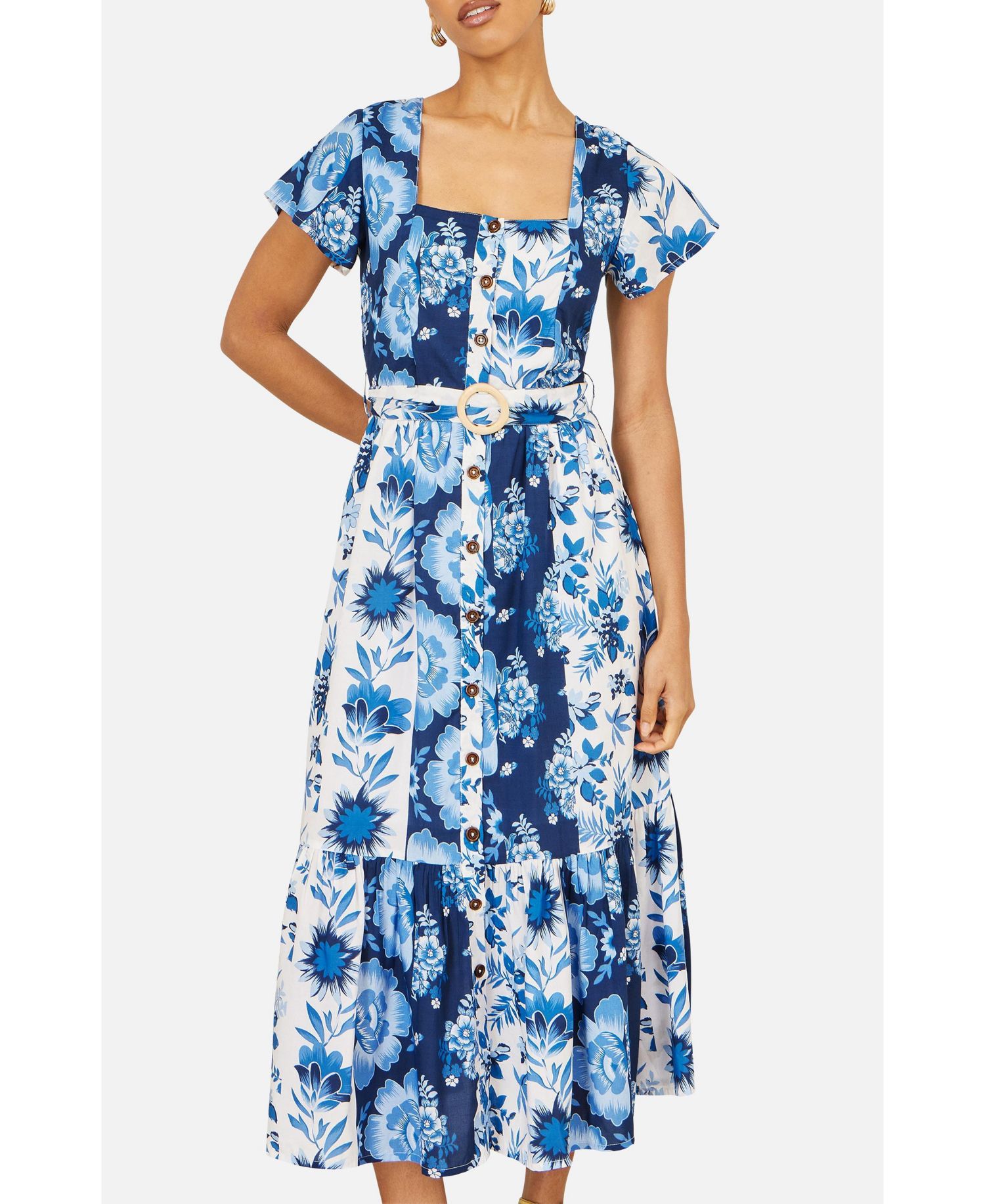 Women's Floral Belted Midi Dress