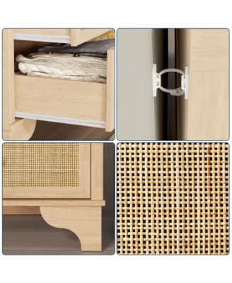 47.3 in Wide Wood Chest of Drawers with Natural Rattan Drawers, Drawer Organizer with Sturdy Base