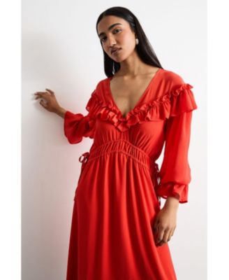 Women's Ruffle Shoulder Detail Boho Maxi Dress