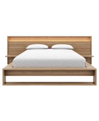 Lido Slatted Bedframe with Wide Headboard with Lights and Shelves