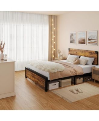 gaomon -  Bed Frame with Wooden Headboard - Features a Platform Design with Under-Bed Storage and Metal Legs, Noise-Free Operation Brown