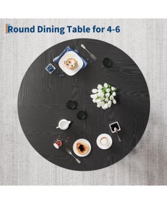  Round Dining Table for 4-6 People, Dining Room Table with Wooden Pedestal Base