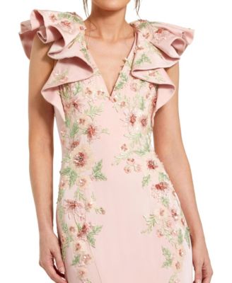 Women's Flutter Sleeve Embellished Mermaid Gown