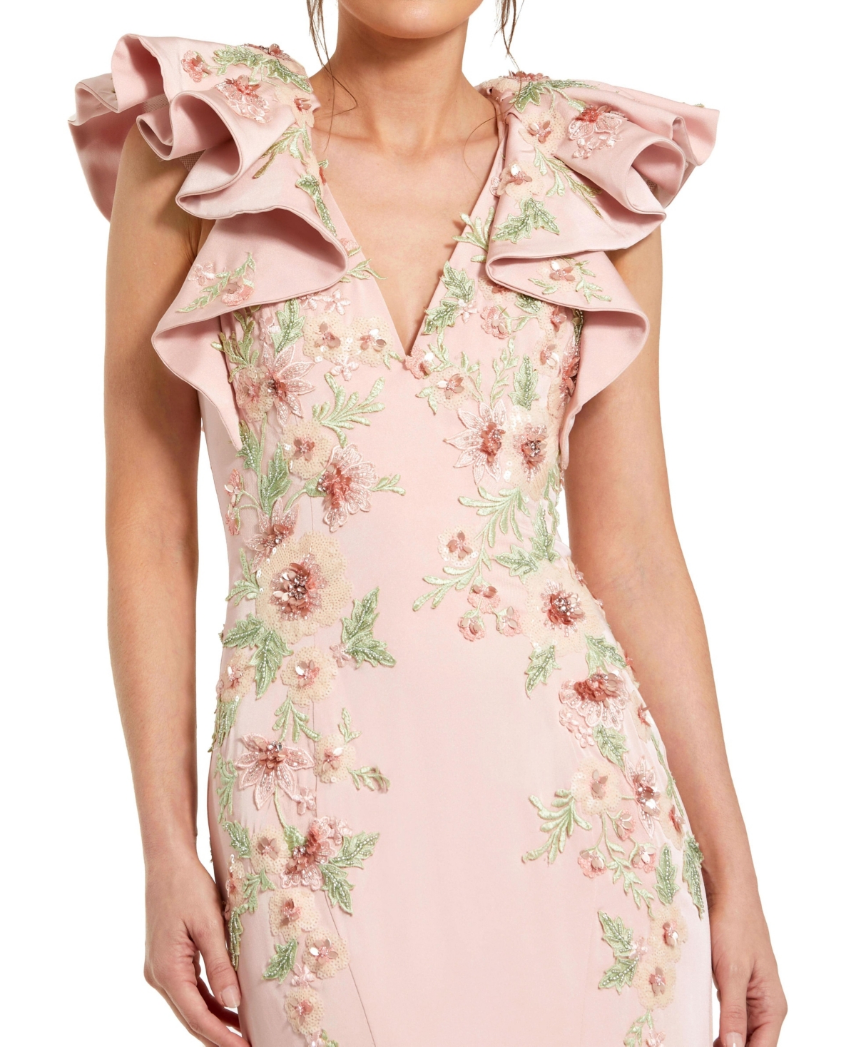 Mac Duggal Women's Flutter Sleeve Embellished Mermaid Gown