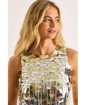 Women's Disc Tassel High Neck Mini Dress