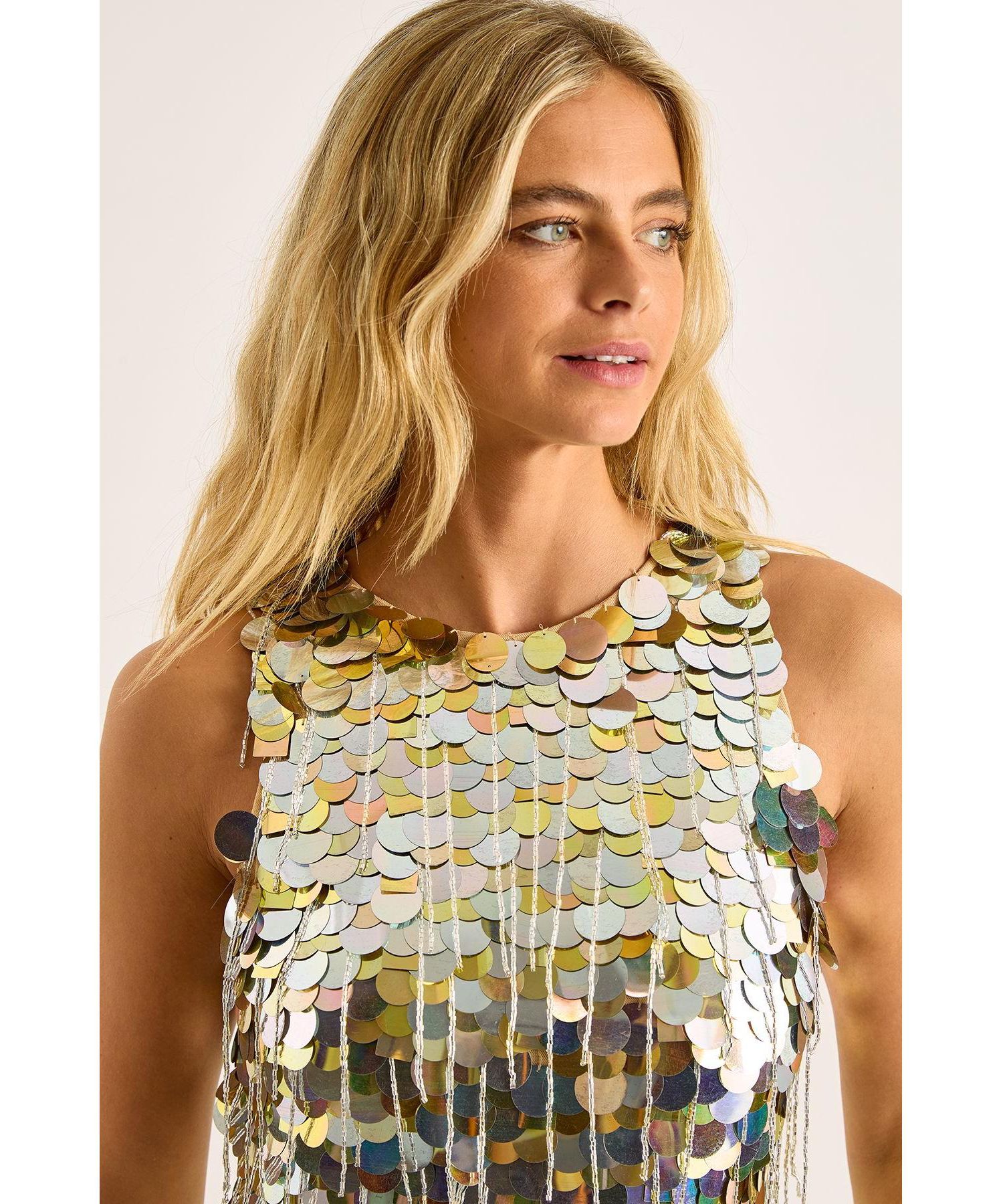 Women's Disc Tassel High Neck Mini Dress