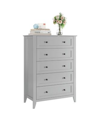 5-Drawer Wood Dresser with Gold Handles and Deep Storage Drawers for Bedroom