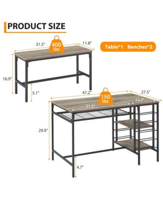 4-Pc. Wood Dining Table Set with Wine Rack and Storage Shelves