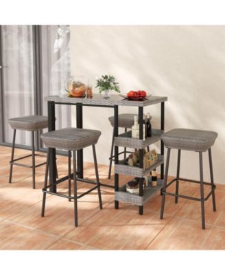 43.5" Outdoor Bar Table with Tempered Glass Top & 3 Rattan Shelves Storage