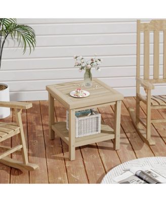 2-Tier Outdoor Side Table, Teak Wood End Table with Storage Shelf