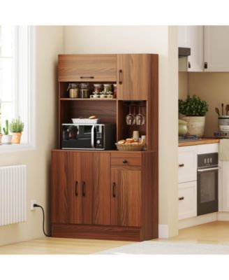 66" Pantry Cabinet Tall Kitchen Storage Cabinet with Charging Station