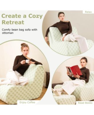 Bean Bag Chair with Ottoman High Elasticity Sponge Non-slip Bottom & Velvet Cover