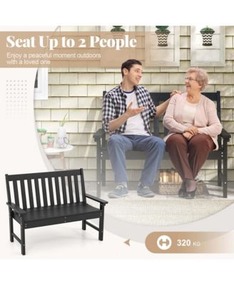 Garden Bench All-Weather HDPE 2-Person Outdoor Bench for Front Porch Backyard